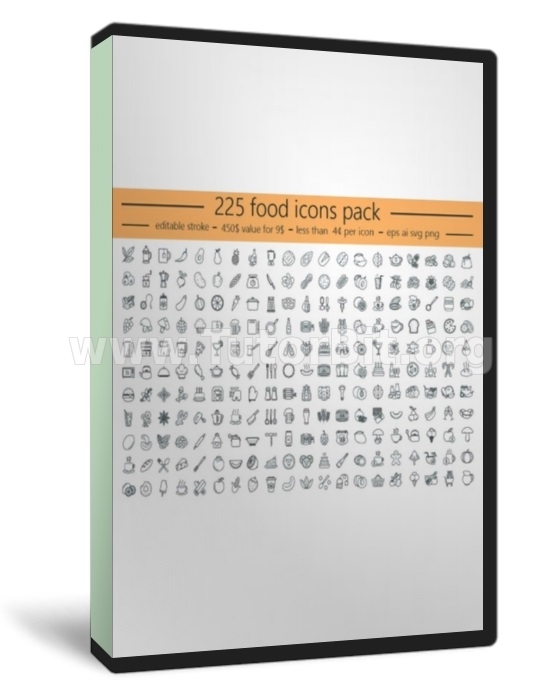 225 Food icons. Editable stroke